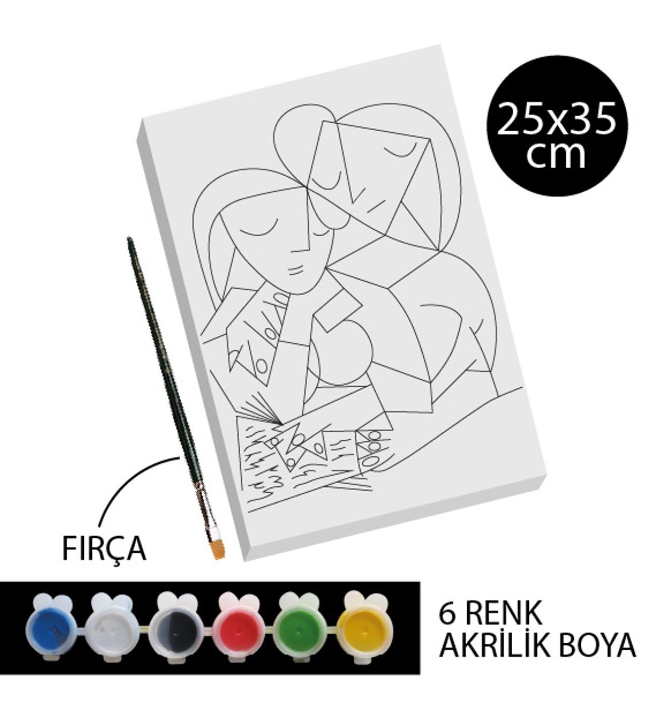 Desenli Tuval Seti 6 Renk Boya ve Fırça 25x35 cm - Kumtoys