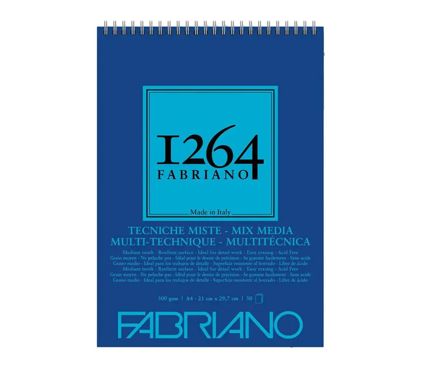 Fabriano 1264 Mix Media Çok Amaçlı Defter 300 gr A4 30 yp Üstten Spiralli