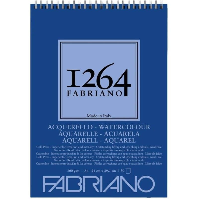 Fabriano 1264 Watercolour Suluboya Defteri 300 gr A4 30 yp Üstten Spiralli