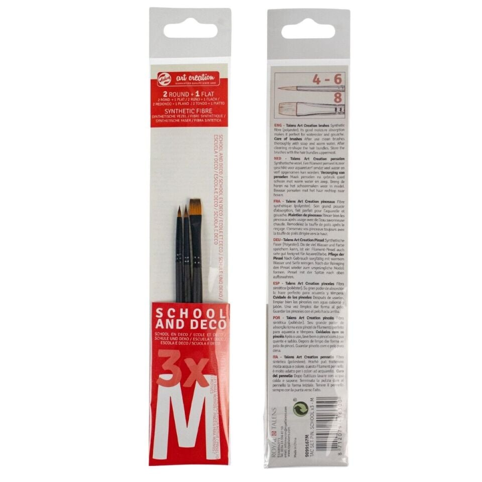 Art Creatıon Sentetik Fırça Seti School/Deco 3'Lü (M) Suluboya - Guaj