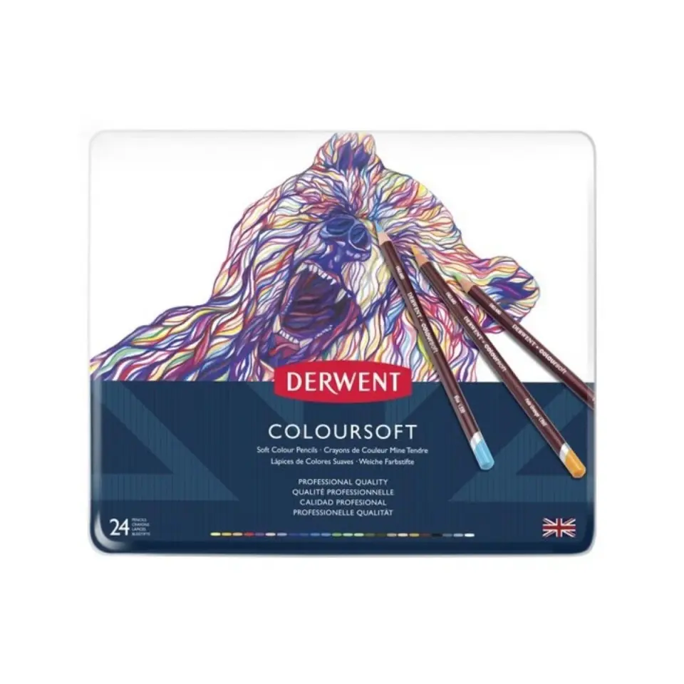 Derwent Coloursoft Kuru Boya Kalemi 24 Renk Teneke Kutu
