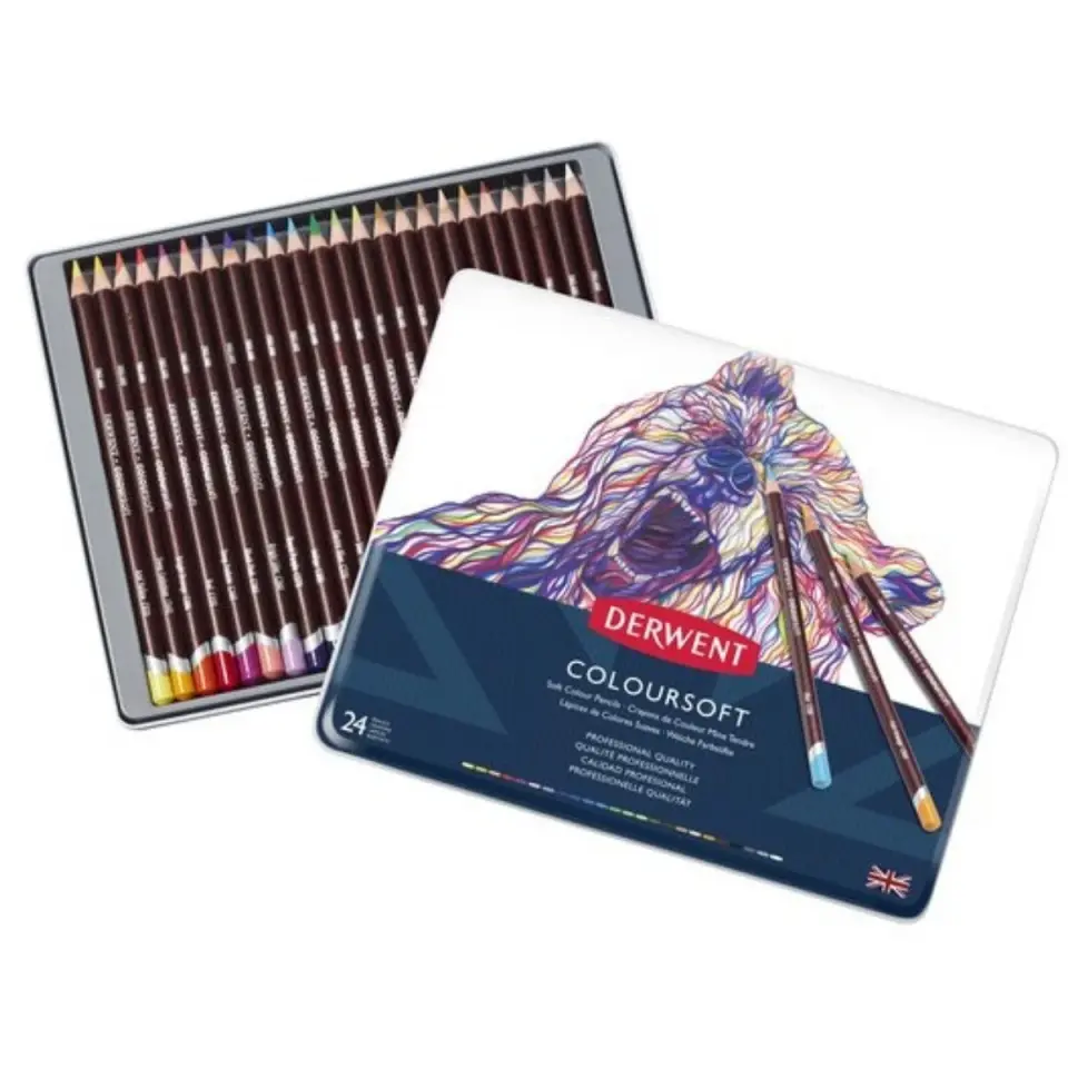 Derwent Coloursoft Kuru Boya Kalemi 24 Renk Teneke Kutu