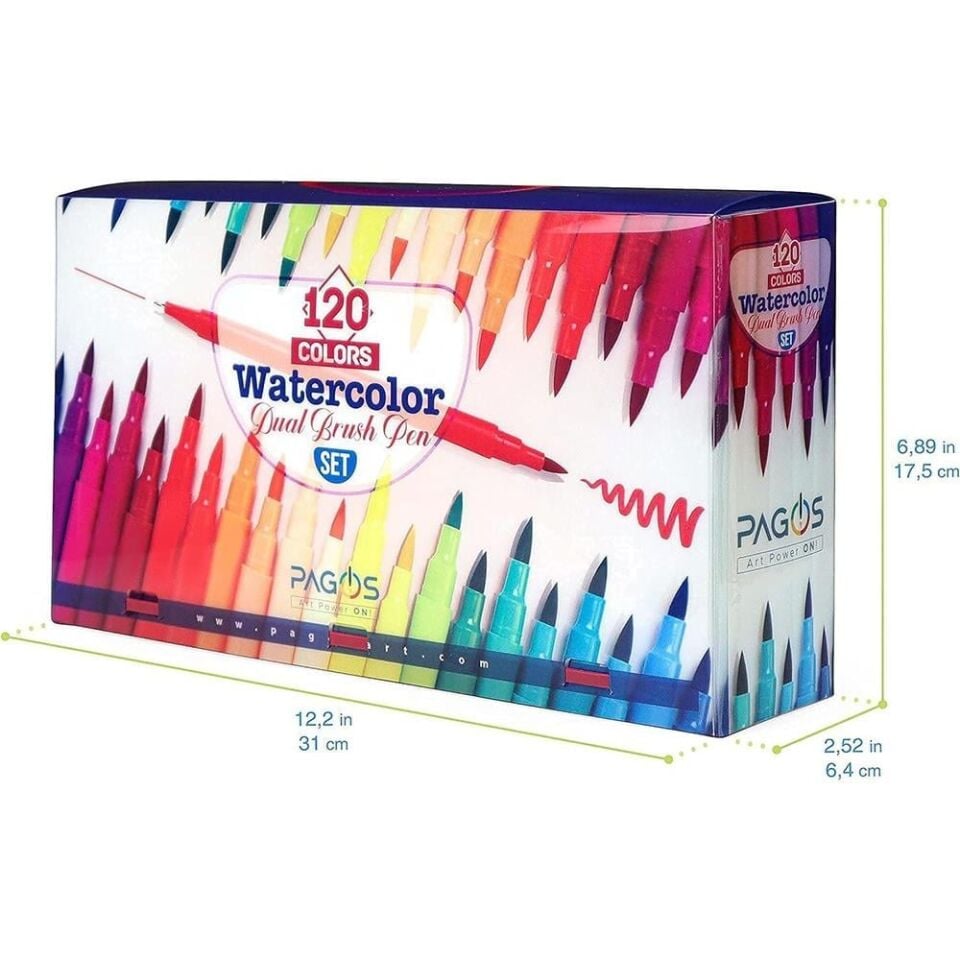 Pagos 120 Renk Dual Brush Su Bazlı Marker Seti
