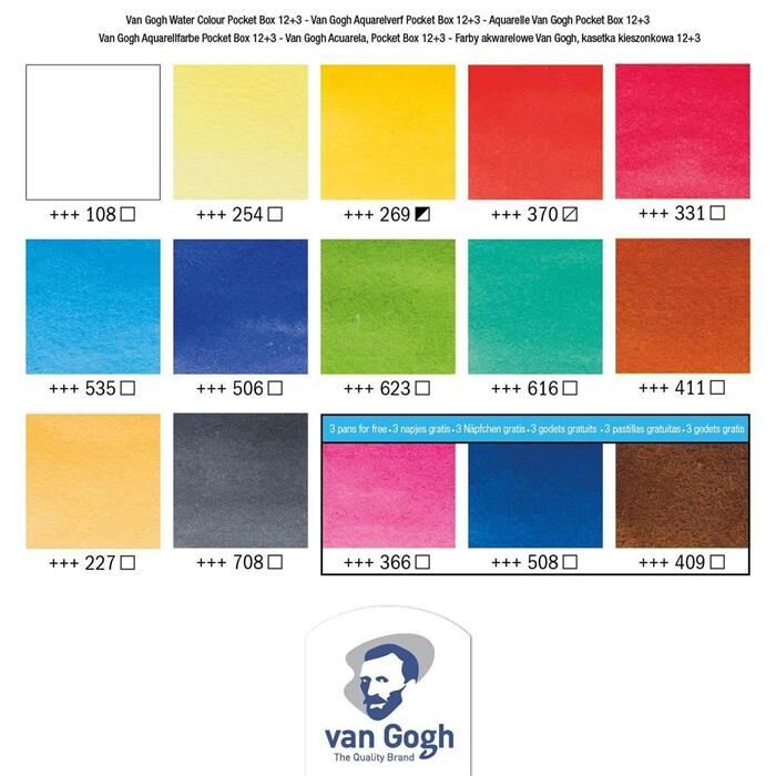 Talens Van Gogh Suluboya 12+3 Renk Set, Van Gogh Sulu Boya Bloğu 22.5x32 8 Yap. Hediye