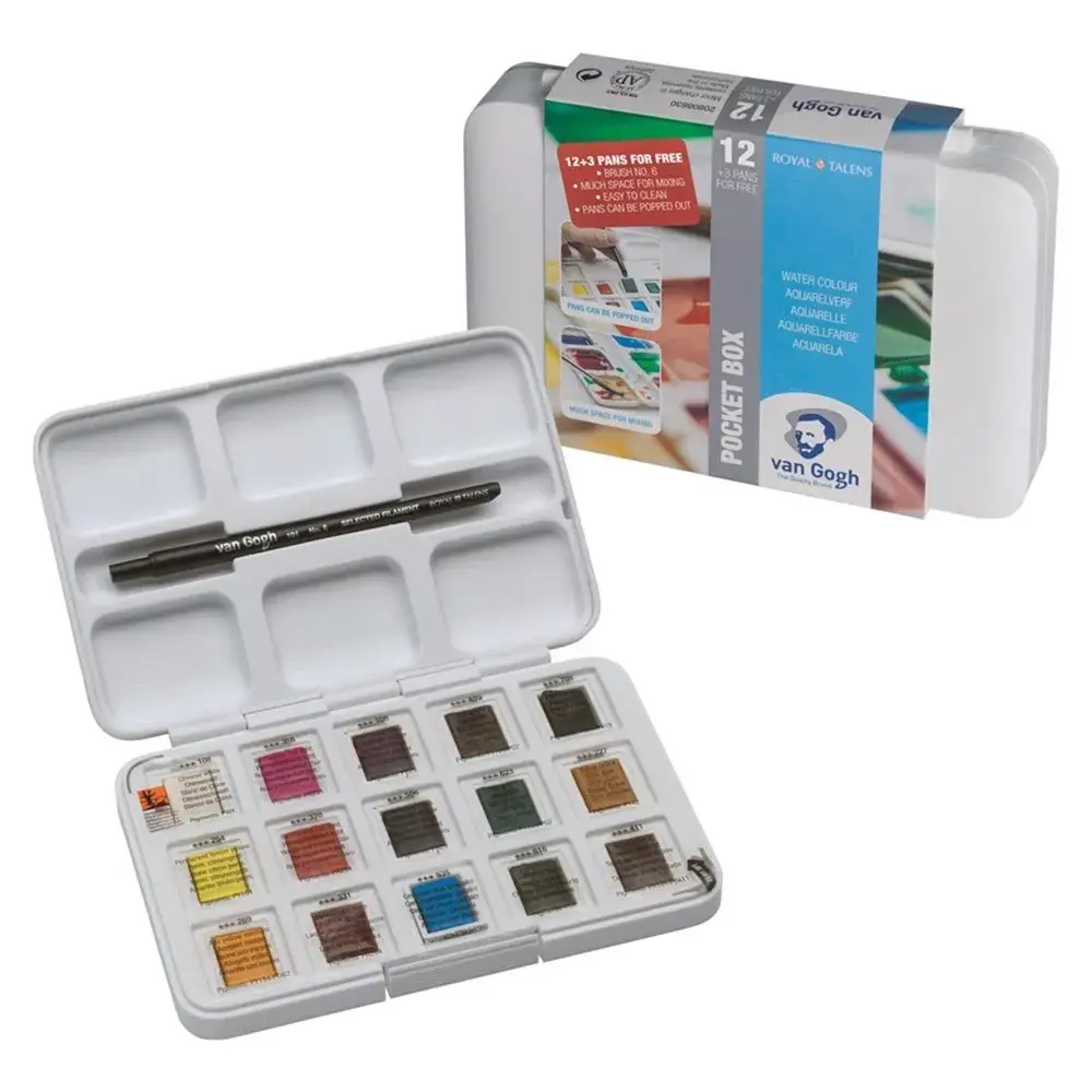 Talens Van Gogh Suluboya 12+3 Renk Set, Van Gogh Sulu Boya Bloğu 22.5x32 8 Yap. Hediye