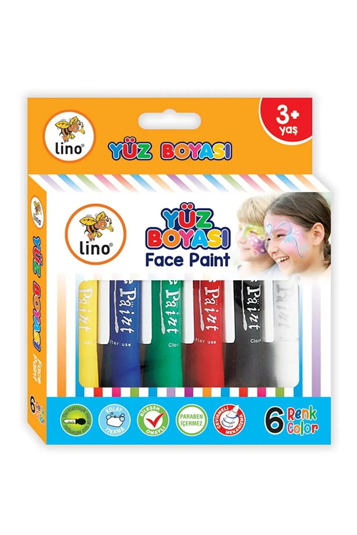 Lino Yüz Boyası 6 Renk Yıkanabilir