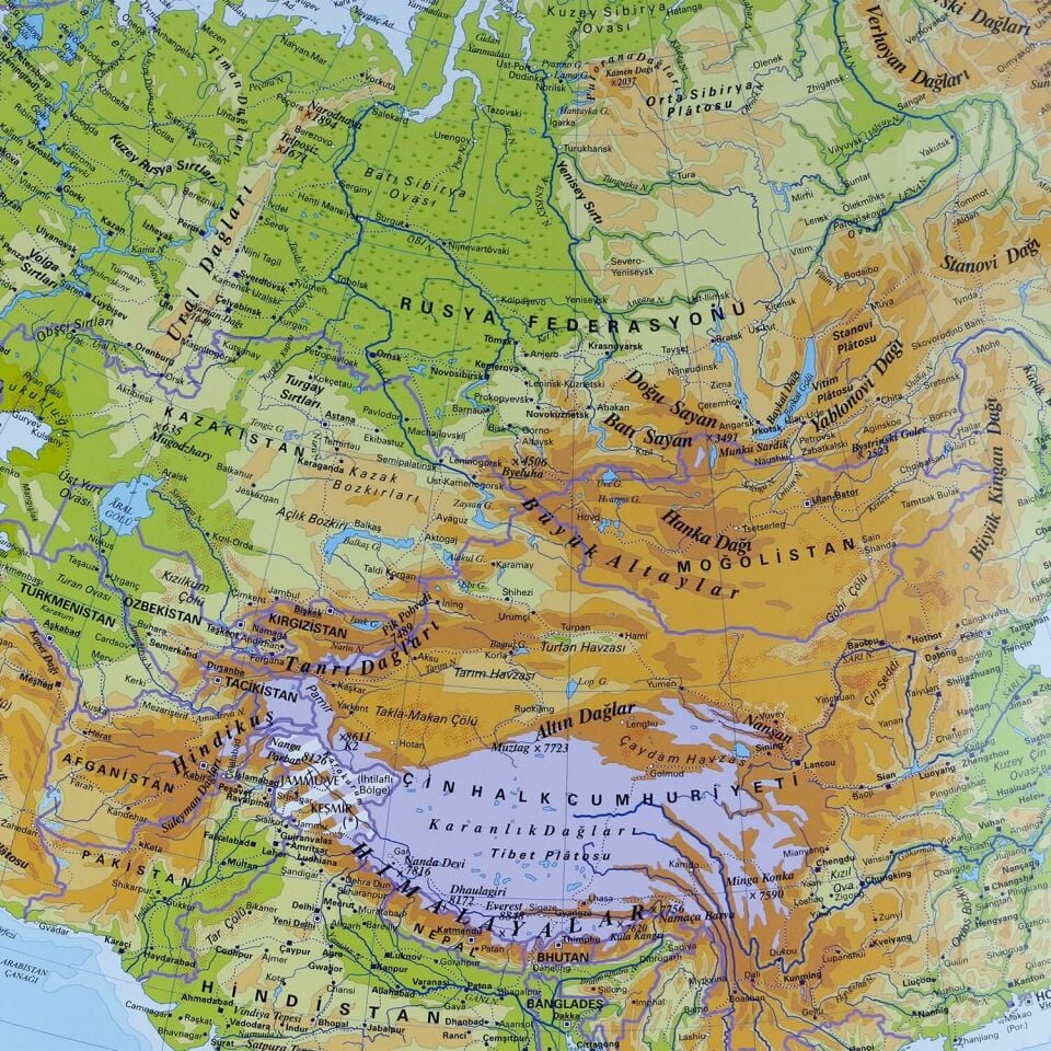 Asya Fiziki Haritası (Kaplamalı)