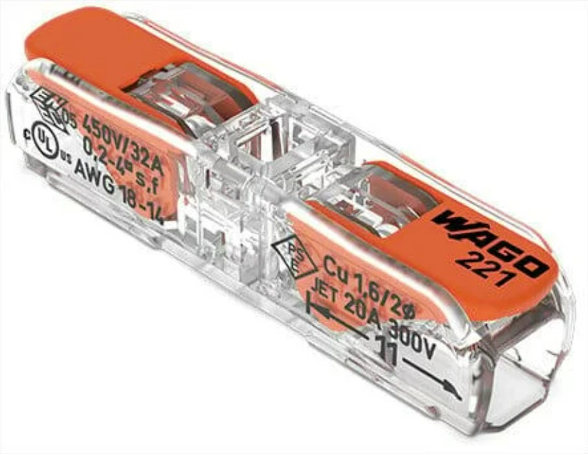 WAGO 221-2411 2 İletken 4mm Kol ile Satır İçi Ekl. Kon.